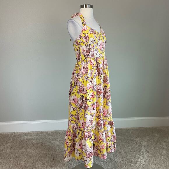 Yellow Floral Print Sleeveless A-Line Midi Dress Size 10 BARDOT Colorful Linen - Picture 3 of 12